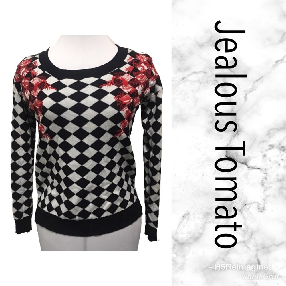 Jealous Tomato checkered embroidered sweat…